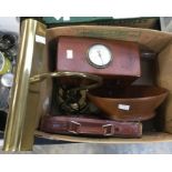 A mahogany Victorian magnetic indicator; a cased game of Mahjong; desk lamp; and a wooden panel