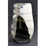 A mid size Svaja art glass vase. Black, white and clear