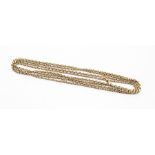 A 9ct gold elongated link guard chain, swivel clasp, length approx 64'', total gross weight