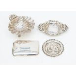 A silver butter dish, Birmingham, 1971, two trinket dishes, and a silver purse or card holder