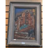 Oil Painting of Mordllan Castle by Lady Ramsay -Steel Maitland. Image size 29cm x 44cm. Framed,