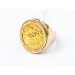 A 9ct ring set with a 1912 half sovereign, total gross weight approx 8.6gms