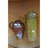 Early green water vase along with an early stoneware vase