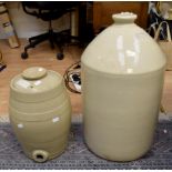 A stoneware jar and a stoneware barrel (2)