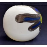 A Svaja art glass ovoid vase overlaid opaque white with cruciform multicolour inclusion.