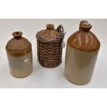 Three stoneware bottles with two local interest - one W. Hickling and Son Wine Merchants, Nottingham