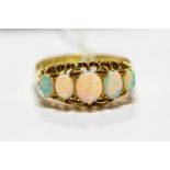An Edwardian 18ct gold ring set with five graduated opals, size Q, approx 3.8gms, Chester 1909
