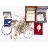A collection of silver jewellery including chains, rings, bangles, earrings etc (some designer)