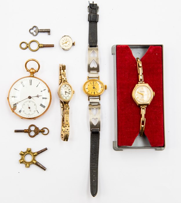A collection of watches to include an early 20th Century example of a gents gold plated pocket watch