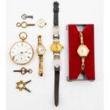 A collection of watches to include an early 20th Century example of a gents gold plated pocket watch