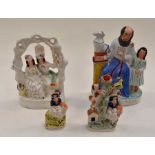 Four Victorian Staffordshire figure groups, comprising figure group, of lovers, Samuel and Eli,