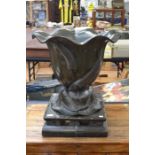 Asian bronze koi carp Art Nouveau style large urn and stand, 62cm high