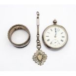 Silver Gents Pocket watch, case marked 935 with 2 lion's rampant and silver napkin ring