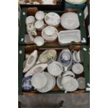 Continental Meissen style tea set with two bowls, along with blue and white tea set plus two other