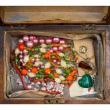 A Victorian writing box, inlaid with silver and other items of costume jewellery