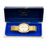 A gents Rotary bracelet watch, baton numerals, with emphasised batons at the quarters, gold