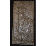 A Continental bronze, 19th Century plaque of a classical scene with pan and dancing nymph signed