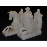 Royal Crest marble book ends with silver plaques depicting silver jubilee of Elizabeth II,
