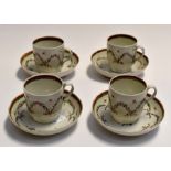 Late 18th Century Linton cups and saucers, hand painted floral pattern