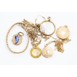 Assorted 9ct gold, including chains, lockets, etc, plus rolled gold, approx 20 grams of weighable