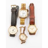 A collection of four assorted vintage wristwatches, to include a9ct gold  Smiths watch on leather