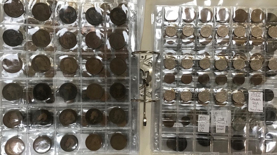 A Large collection of coins and banknotes in two albums and a wooden box. - Image 11 of 16