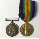 WW1 British War and Victory Medal to 70741 Pte J Butler, Notts & Derby Regt. Original ribbon to