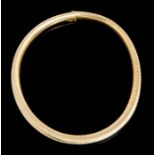 An 18ct gold collar necklace, comprising snake style two tone polished links, width approx. 10mm,