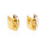 A  pair of 18ct yellow and white gold huggie earrings, comprising square forms with hinged