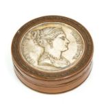 A 19th century snuff box, set with a silvered portrait of Empress Josephine, approx 7.5cm diam