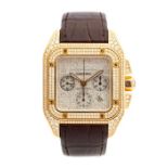 Cartier - a gentleman's Cartier Santos 100 XL fully diamond set pink gold watch, on original Cartier