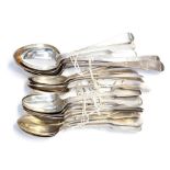 A collection of twenty-two late 18th/19th Century silver teaspoons, fiddle and old English patterns,