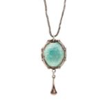 A Charles Horner silver and enamel pendant,  pale mint green guilloche enamel with embossed grape