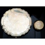 A 20th Century American silver salver, pie crust rim with presentation inscription dated 1925-1950