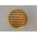 A 19th Century gold mounted and inlaid tortoiseshell circular box and cover, with striated