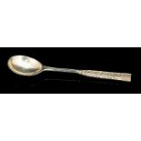 Omar Ramsden, A George VI Arts and Crafts Sterling silver preserve spoon, London 1938, having a hand