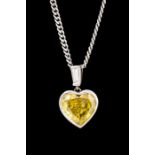 A diamond solitaire platinum pendant and chain, with diamond set bale, heart shaped brilliant-cut
