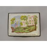 A 19th Century enamel table snuff box and cover, the hinged cover naively painted with figure