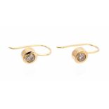 A pair of diamond and 14ct gold earrings, comprising donut settings flush set with single a