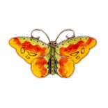 Hroar Prydz - a silver-gilt and enamel butterfly brooch, the wings decorated with orange, yellow and