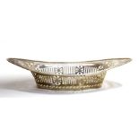 A George V silver Neo-Classical navette shaped basket, by Barker Brothers, Chester, 1924, 10.28 ozt