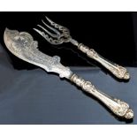 A pair of Victorian provincial silver fish servers, the blade and tines engraved with ornate foliate