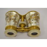 A pair of 19th Century mother-of-pearl and shibayama opera glasses, the barrels decorated with birds