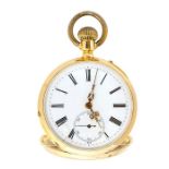 Breguet - An 18ct gold open faced Breguet pocket watch, white enamel dial, subsidiary dial,