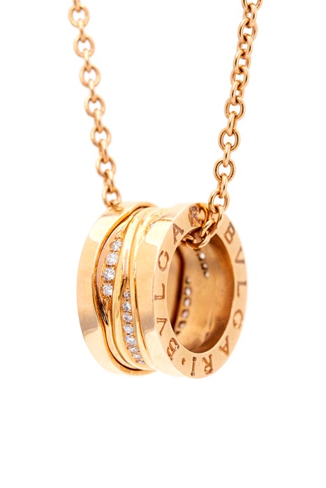 Bvlgari -  A Bvlgari diamond set rose gold B. Zero 1 coiled ring pendant and Bulgari chain, the