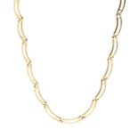 A 9ct gold fancy link chain, comprising open curved lozenge shaped links, each one measuring approx.