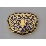 A French early 20th Century gold and blue enamelled purse, cartouche shaped with decorated with