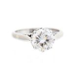 A diamond solitaire ring, the round brilliant-cut diamond approx 2.12carats, assessed colour J,