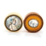 A 19th century tortoiseshell circular snuff box, the central oval cartouche set with a pencil