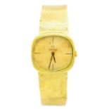 Omega- A circa 1970's gents 18ct gold Omega De Ville wristwatch, cushion shaped dial, case